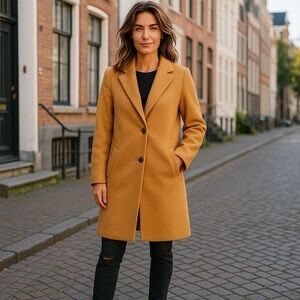 NWT Vigoss‎ x Stitch Fix Women’s Camel Oversized Pea Coat Fall Winter Warm